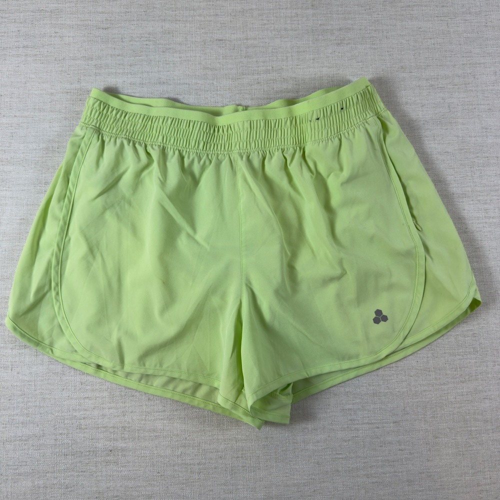 Tek Gear Womens XL Lime Green Running Workout Shorts Elastic Waist Zipper Pocket